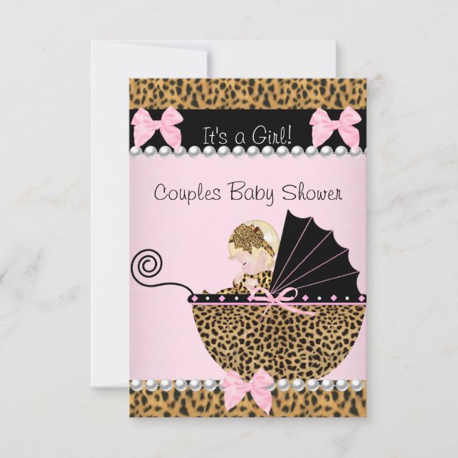 Couples Baby Shower Cute Blonde Girl Pink Leopard Invitation (Front)