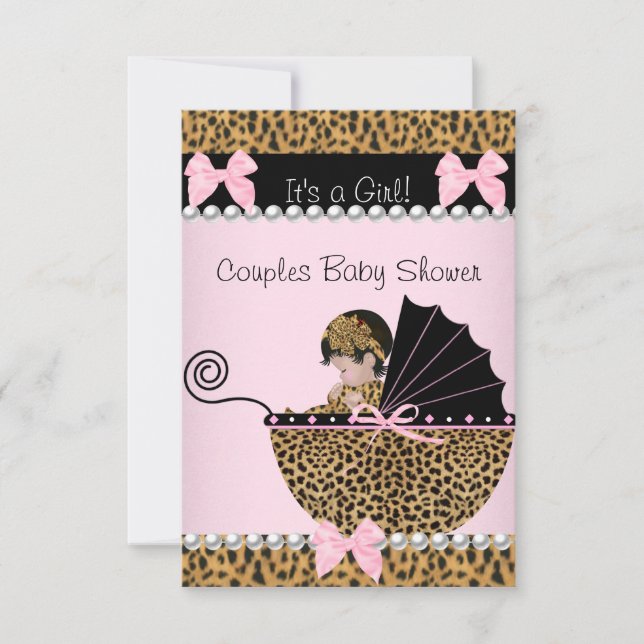 Couples Baby Shower Cute Girl Pink Leopard Invitation (Front)