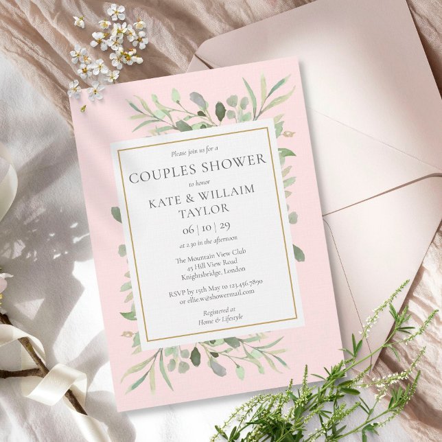 Couples Baby Shower Girl Pink Greenery Invitation (Creator Uploaded)