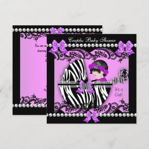 Couples Baby Shower Girl Zebra Purple Invitation