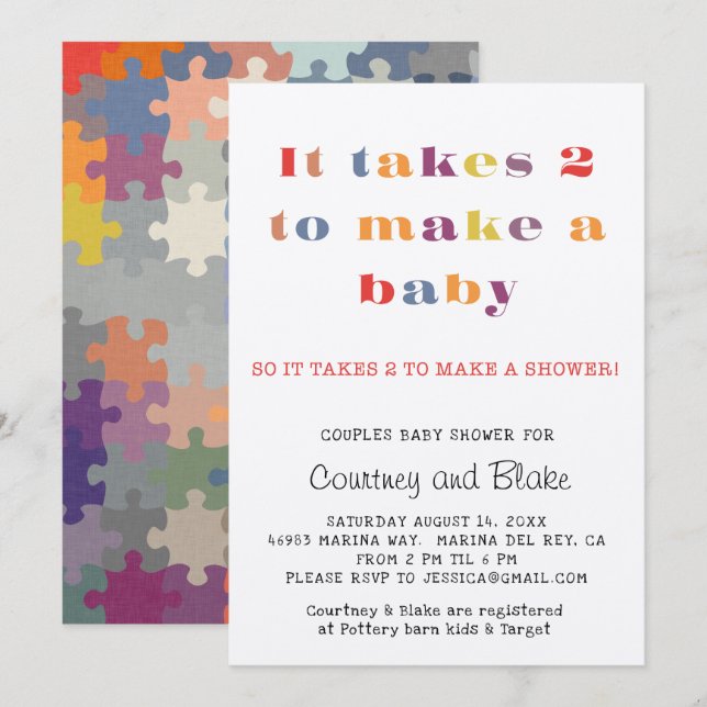 Couples Baby Shower Invitation Ecru (Front/Back)