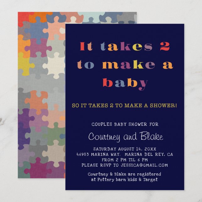 Couples Baby Shower Invitation Navy (Front/Back)