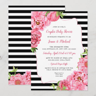 Couples Baby Shower Invitation, pink black floral Invitation