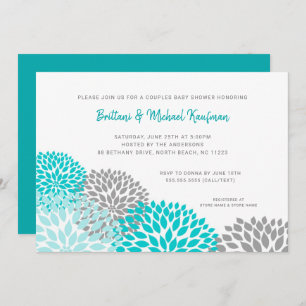 Couples Baby Shower Invitation, turquoise grey Invitation