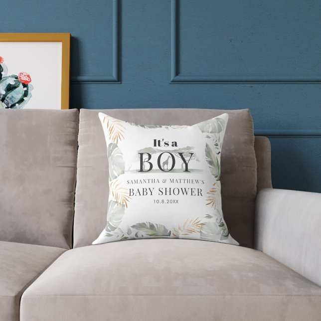 Couples Baby Shower Jungle Animal Botanical Cushion (Jungle Safari Boy Baby Shower Pillow)