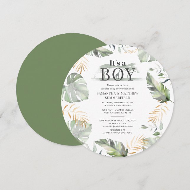 Couples Baby Shower Jungle Animal Botanical Modern Invitation (Front/Back)