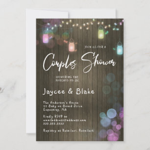 Couples Baby Shower Mason Jar Twinkle Lights Invitation
