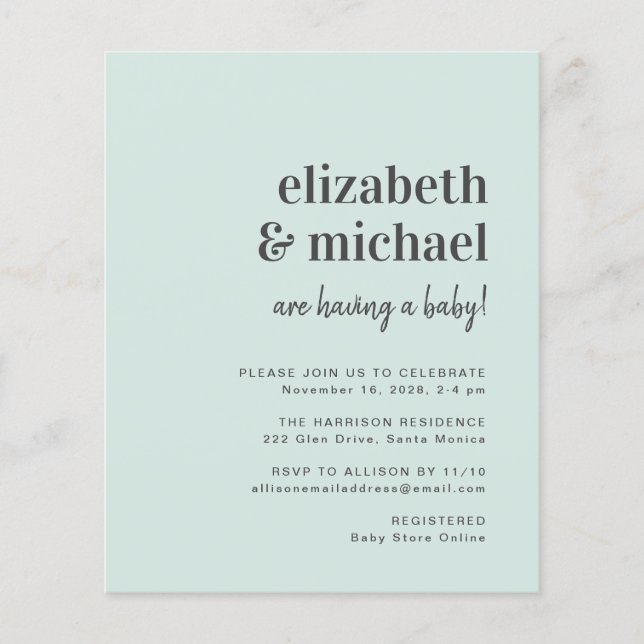 Couples Baby Shower Mint Budget Invitation (Front)