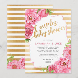 Couples Baby Shower     pink gold peonies Invitation