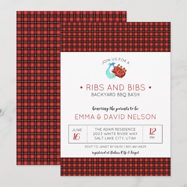 Couples Baby Shower | Ribs & Bibs Invitation (Front/Back)