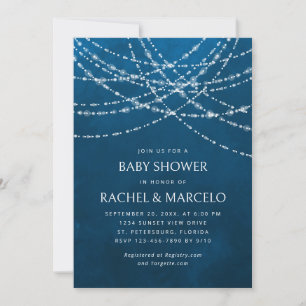 Couples Baby Shower String Lights Blue Invitation