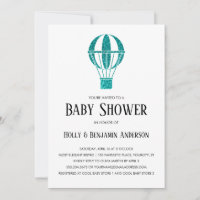 Couples Baby Shower Teal Glitter Hot Air Balloon