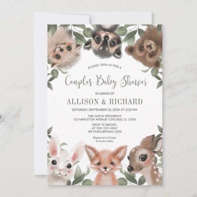 Couples baby shower woodland animals forest animal invitation (Front)