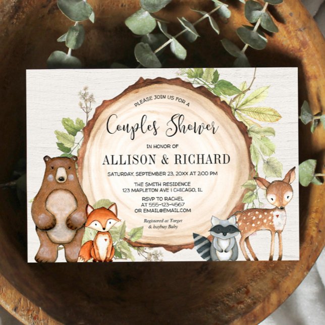 Couples baby shower woodland rustic gender neutral invitation (Creator Uploaded)