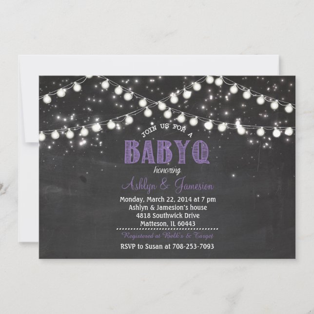 Couples BabyQ BBQ Baby Shower LightsInvitation Invitation (Front)