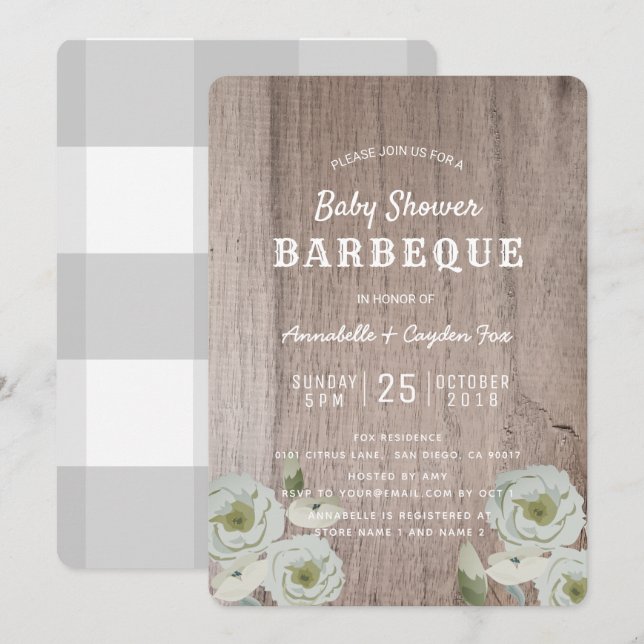 Couples BBQ Roses & Wood Baby Shower Invitation (Front/Back)