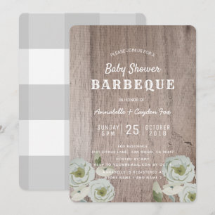 Couples BBQ Roses & Wood Baby Shower Invitation