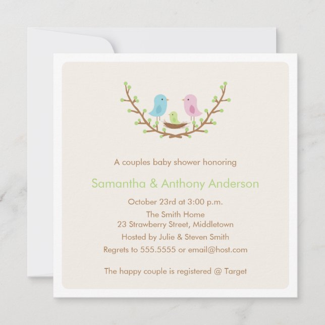 Couples Bird Baby Shower Invitation Gender Neutral (Front)