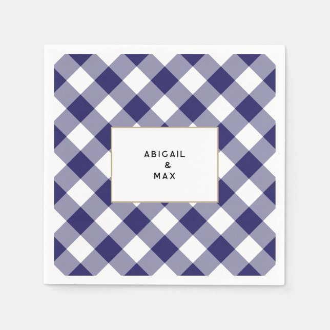 Couples Blue Gingham Couples Shower Cocktail Napkin (Front)