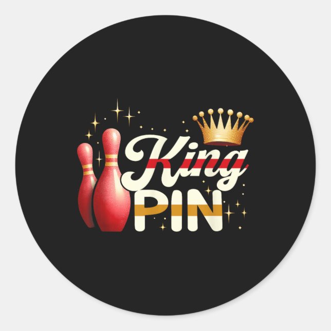 Couples Bowler League Bowling King Pin Wearing Cro Classic Round Sticker (Front)