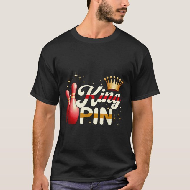 Couples Bowler League Bowling King Pin Wearing Cro T-Shirt (Front)