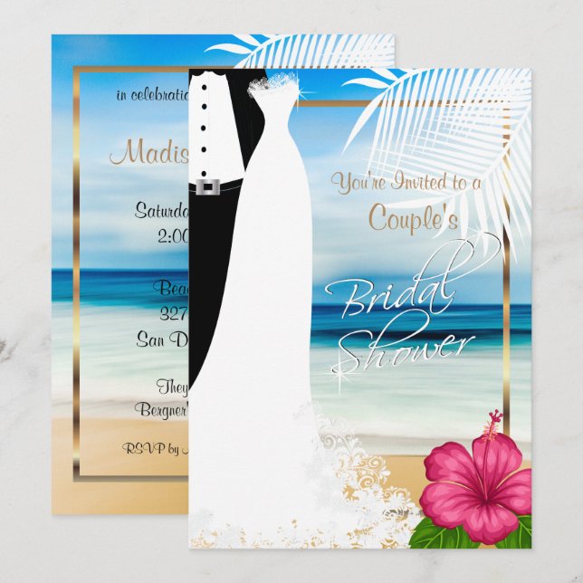 Couple's Bridal Shower Beach Style Invitation (Front/Back)