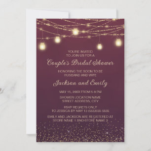 Couple's Bridal Shower Burgundy Gold String Light Invitation