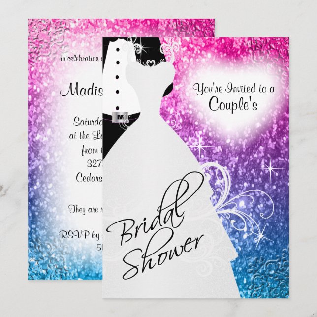 Couple's Bridal Shower in an Elegant Glitter Colou Invitation (Front/Back)