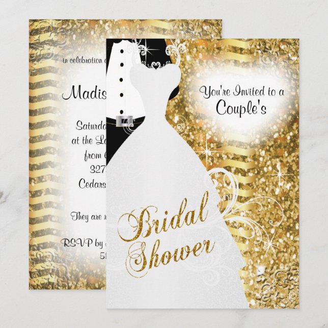 Couple's Bridal Shower in an Elegant Gold Glitter Invitation (Front/Back)