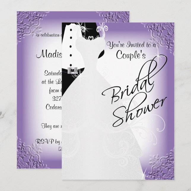 Couple's Bridal Shower in an Elegant Purple Invitation (Front/Back)