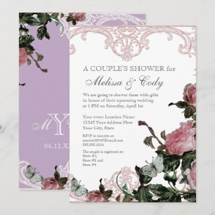 Couples Bridal Shower Invite, Trellis Rose Vintage Invitation