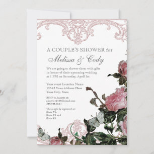 Couples Bridal Shower Invite, Trellis Rose Vintage Invitation