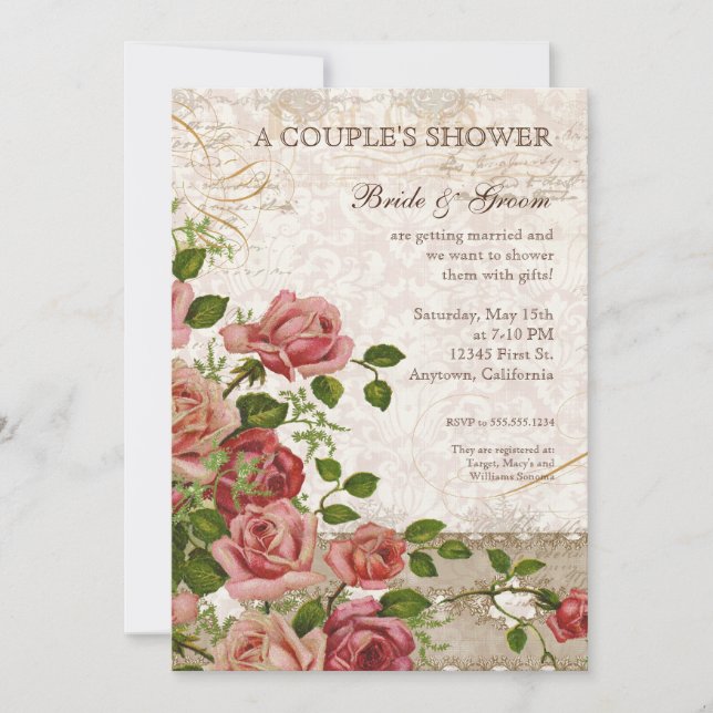 Couple's Bridal Shower - Trellis Rose Vintage Card (Front)