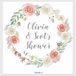 Couples Bridal Shower Watercolor Floral Wreath