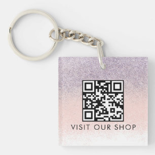 Couples Business QR Code Monogrammed Glitter Key Ring