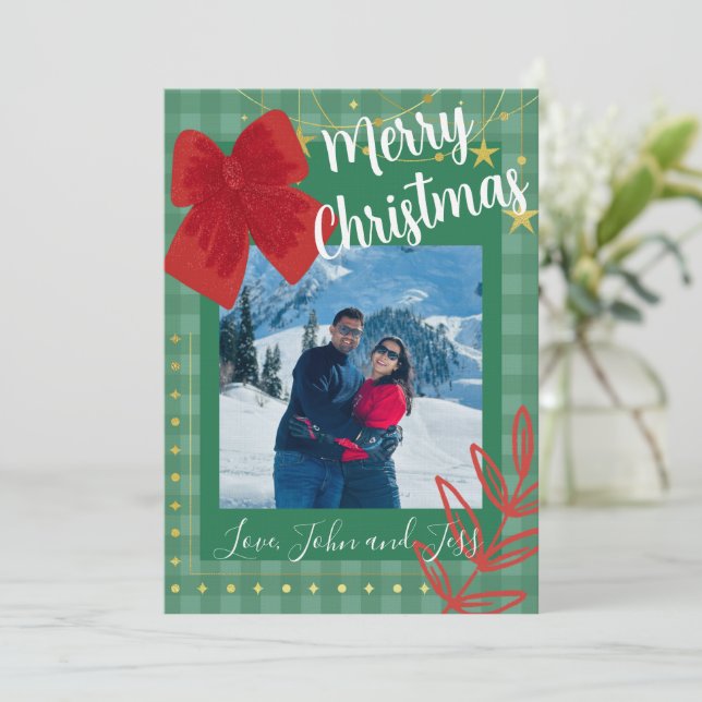 Couples Christmas Card With Plaid Background (Standing Front)