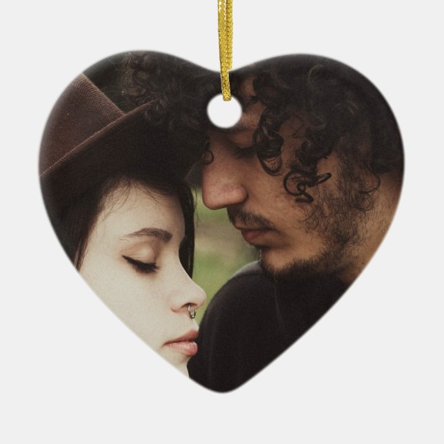 Couple's  Christmas Photo Keepsake Ceramic Tree Decoration (Front)