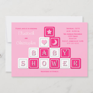 Couples Coed Baby Shower Invitation Pink Blocks
