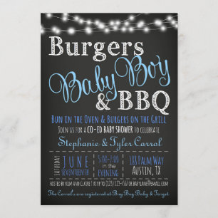 Couples Coed Burger Baby Boy BBQ Shower Invitation