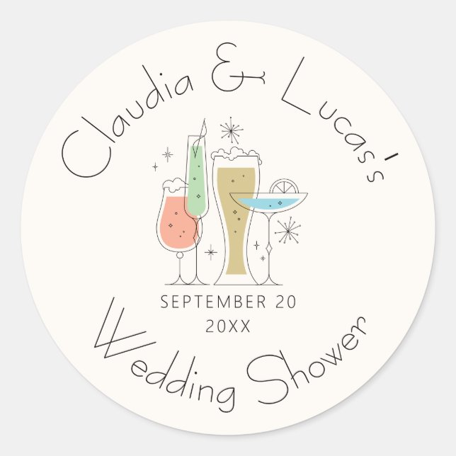 Couples Coed Wedding Bridal Shower Classic Round Sticker (Front)
