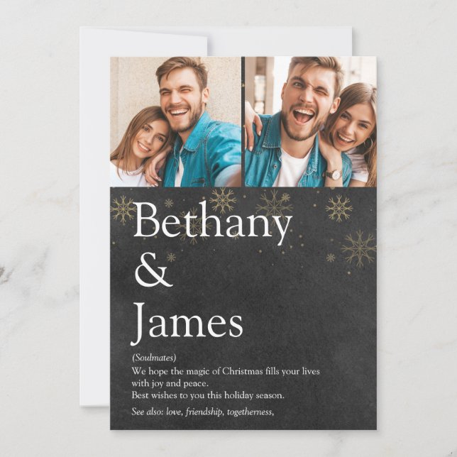 Couples Definition 2 Photo Chalkboard Christmas Holiday Card (Front)