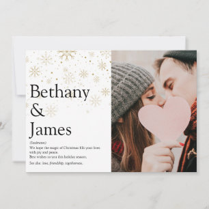Couples Definition Gold Snowflakes Christmas Photo Holiday Card