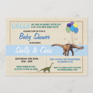 Couples Dinosaur Baby Shower Its a Boy Blue Invite