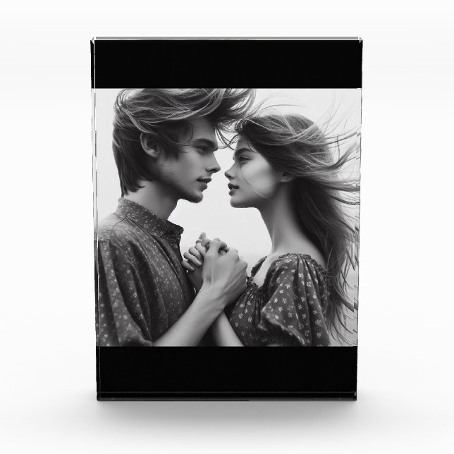 Couple's Engagement on Black Photo Block (Front)