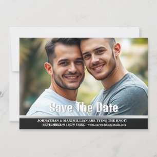 Couples engagement photo announcement gay men