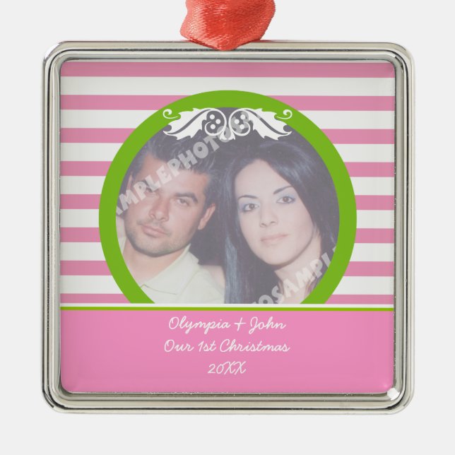 Couple's firs/1st Christmas wedding photo ornament (Front)