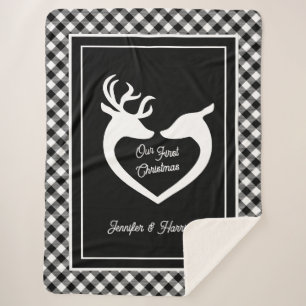 Couple's First Christmas Farmhouse Buffalo Plaid  Sherpa Blanket