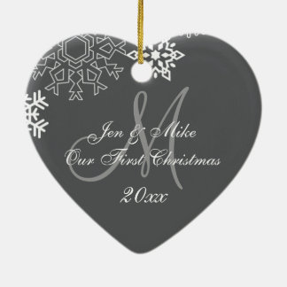 Couple's First Christmas Ornament | Monogram Grey