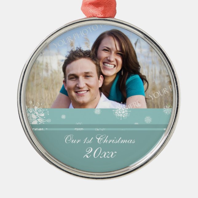 Couple's First Christmas Photo Christmas Ornament (Front)
