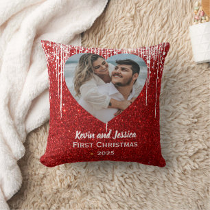Couples First Christmas Photo Name Cushion